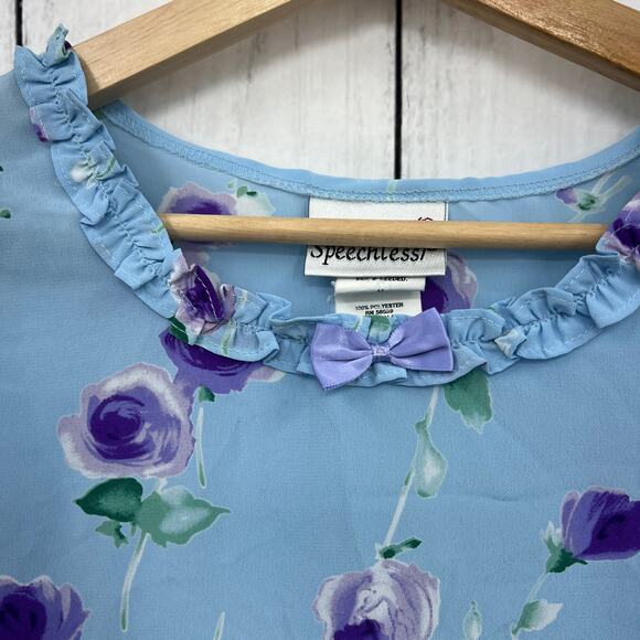 SPEECHLESS XS American VINTAGE 90s Blue Floral Dress Knee Length Babydoll - Picture 5 of 8